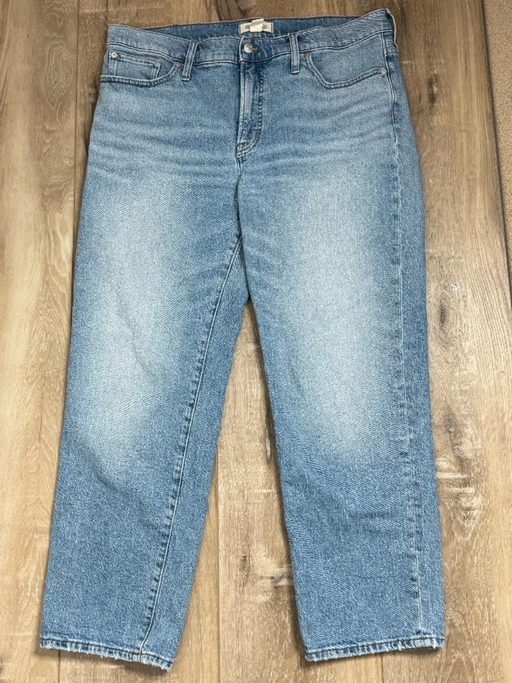 Madewell Jeans Mid Rise Perfect Vintage Distressed Straight Medium/ Light Wash